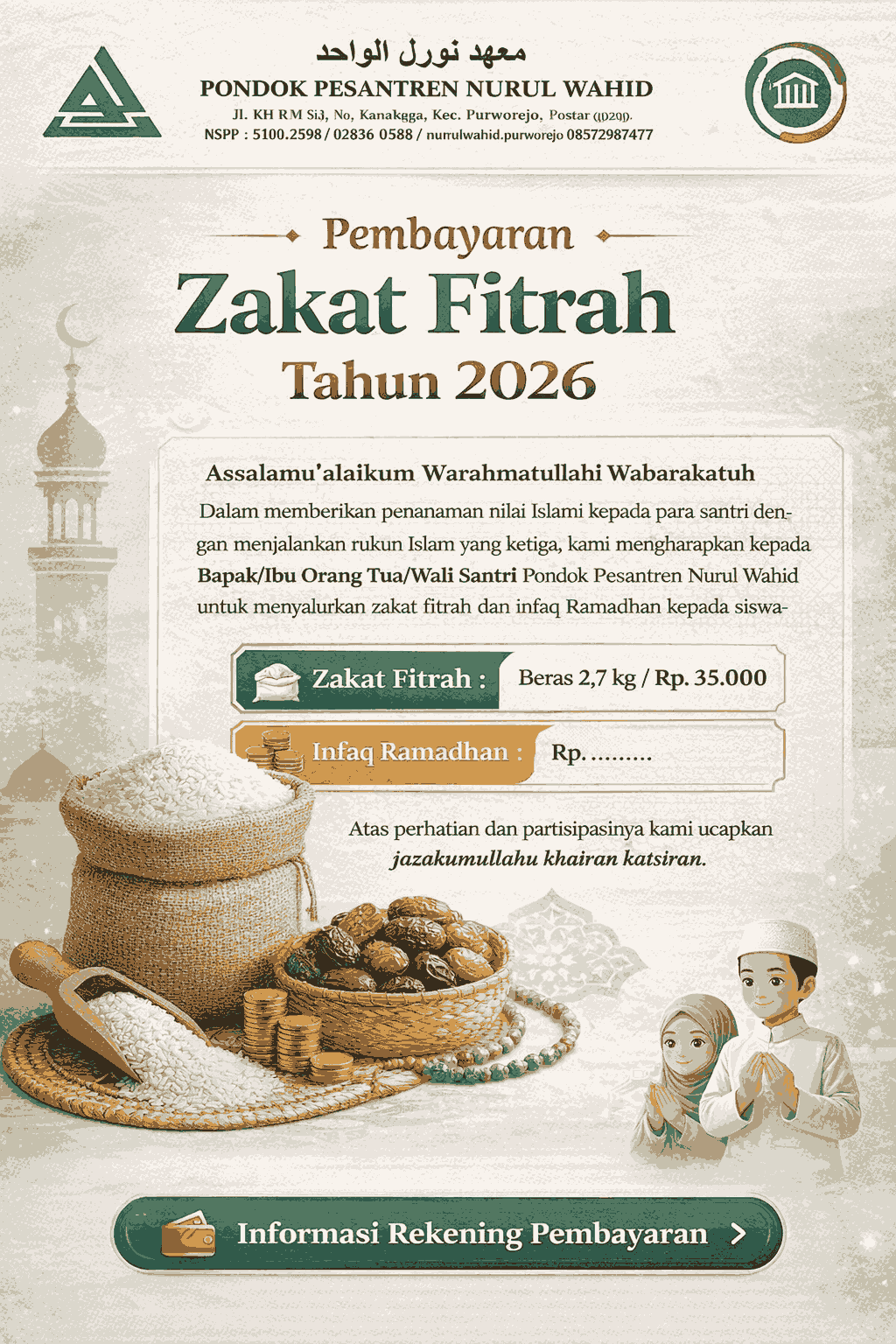 Ramadhan Berkah: Zakat Fitrah Santri Nurul Wahid dan Pendaftaran Santri Baru Dibuka